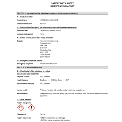 karndean commercial skimcoat safety data sheets