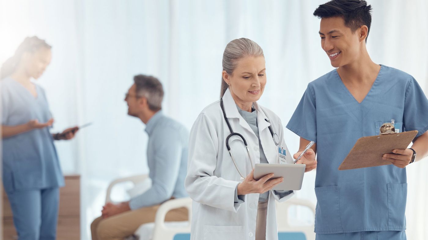 Doctor and patient enjoying Karndean floor