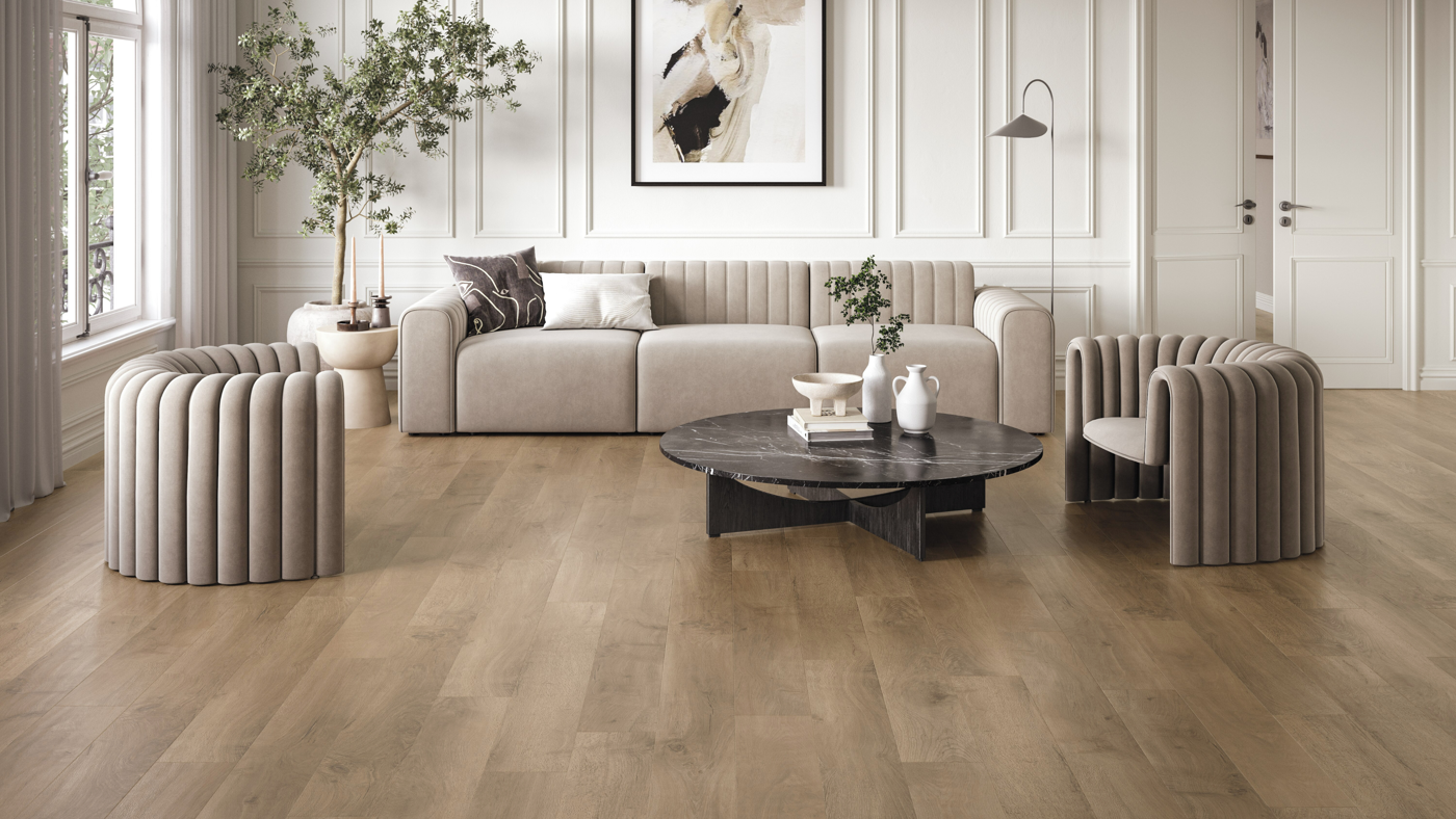 Karndean Commercial vinyl flooring Art Select Salon Oak wood planks in a living space