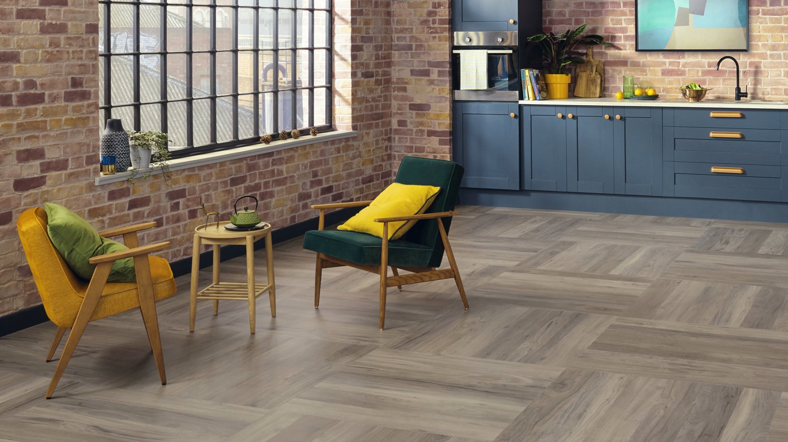 Bleached Grey Walnut WP329 block floors in an open plan loft apartment