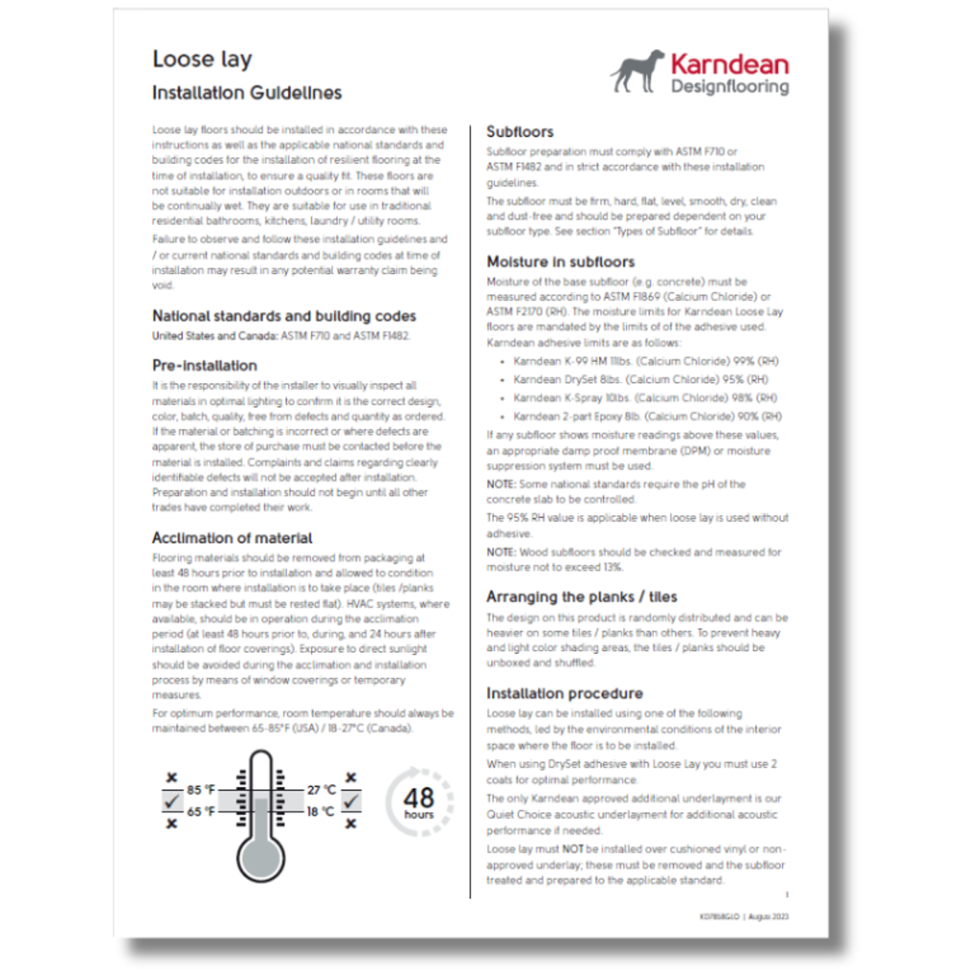 Karndean loose lay products installation guide