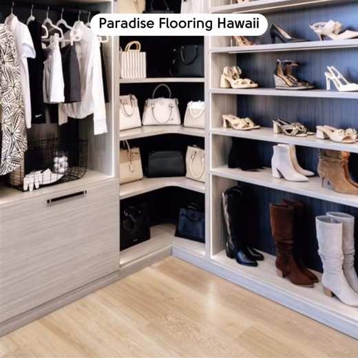 Warm Brushed Oak RKP8215 floor in a walk-in closet designed by Paradise Flooring Hawaii 